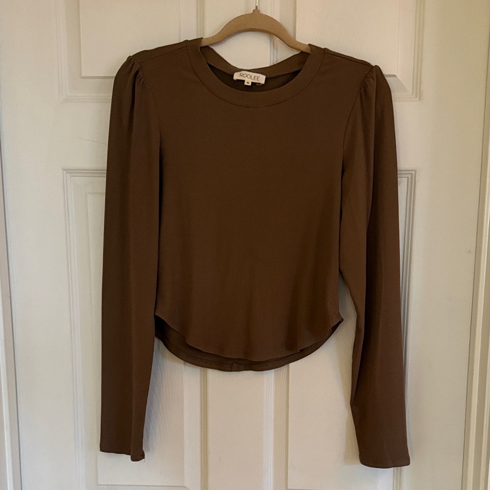 Roolee Chocolate Cropped Ribbed Long Sleeve Top